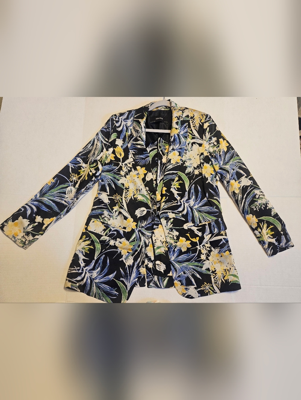 Zara Floral Black Blazer with Yellow & Blue Accents